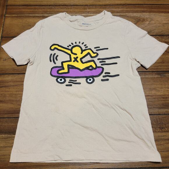 Keith Haring Skateboarding Kids Beige Tee (Old Navy) - Size Medium (8) - Picture 1 of 5